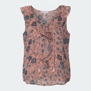 No Boundaries Pink Floral Ruffled Sheer Sleeveless Blouse M Juniors Y2K Coquette
